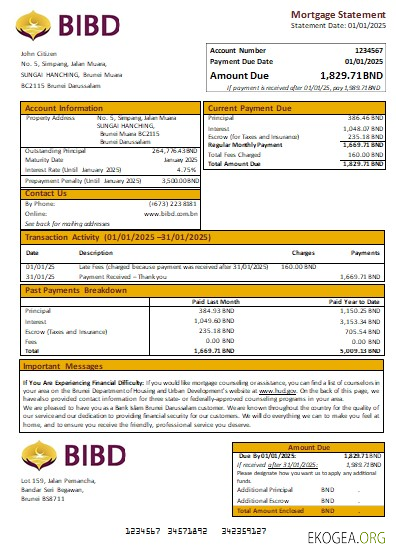 Brunei Bank Islam Brunei Darussalam relevé hypothécaire bancaire scr